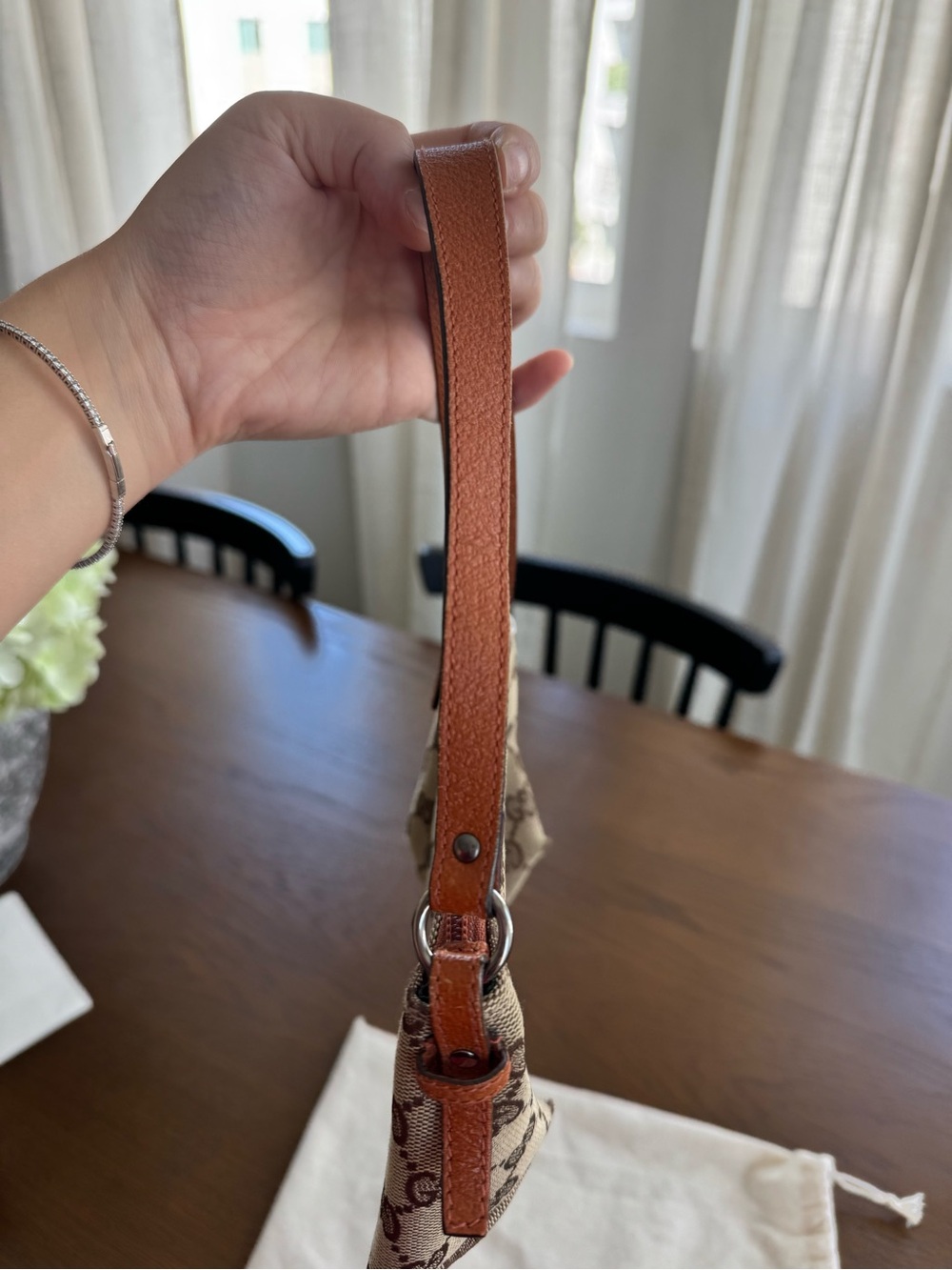 Gucci Beige GG Monogram Mini Wristlet with Brown Trim - Picture 6 of 9